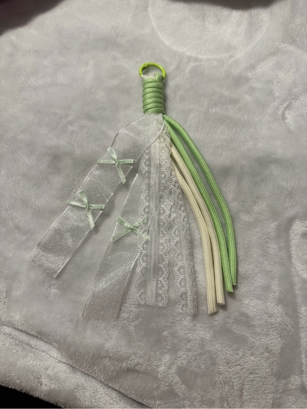 Hand Made Elegant White & Light Green Tassel Keychain Charm